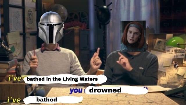 This meme is a humorous take on the "I'd like to thank the Academy" acceptance speech, where a character from the Star Wars franchise, Boba Fett, is shown giving a speech in a parody of the Oscars. The text "I'd like to thank the Academy" is replaced with "I'd like to thank the galaxy" and then "I've... bathed... in the... Living... Waters... you... DROWNED...".